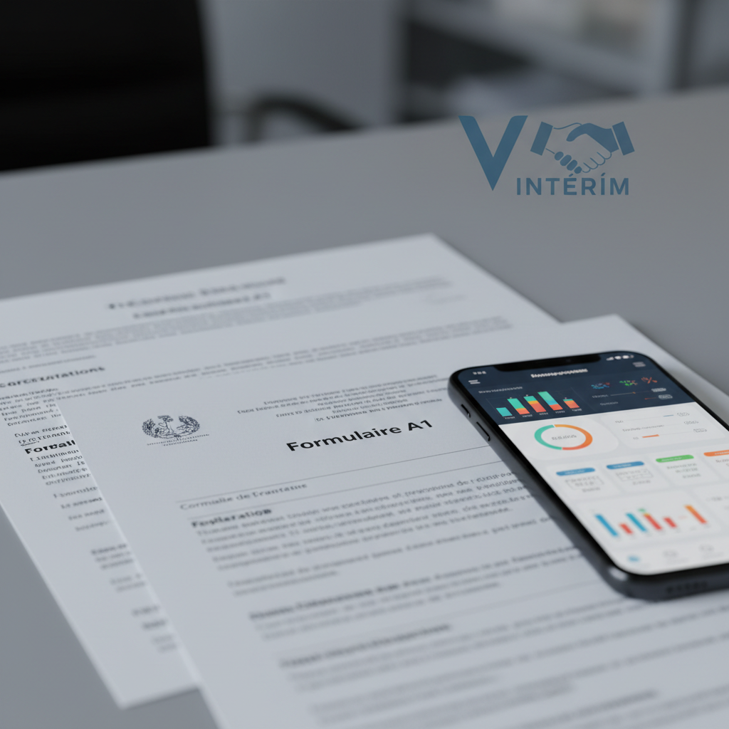 Documents légaux, formulaire A1 et application de gestion d'employés.